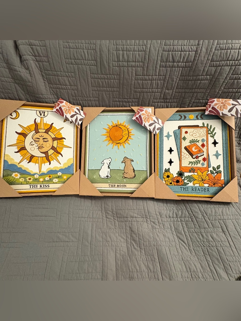 BP Home Tarot Card Wall Art Set of 3 The Kiss The Moon The Reader Decor 15x12